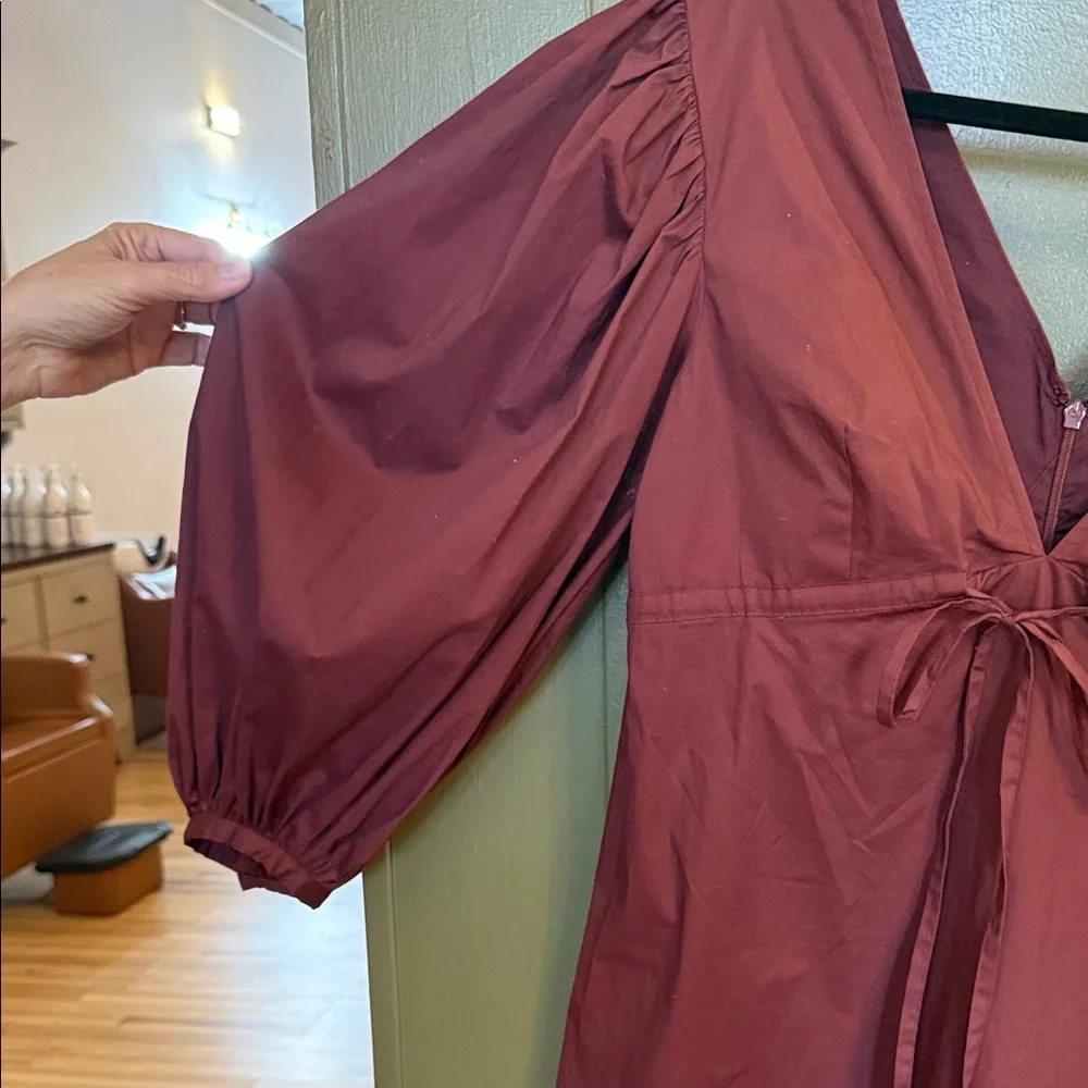 STAUD Brown Long Sleeve Deep V Mini Dress - Picture 4 of 4